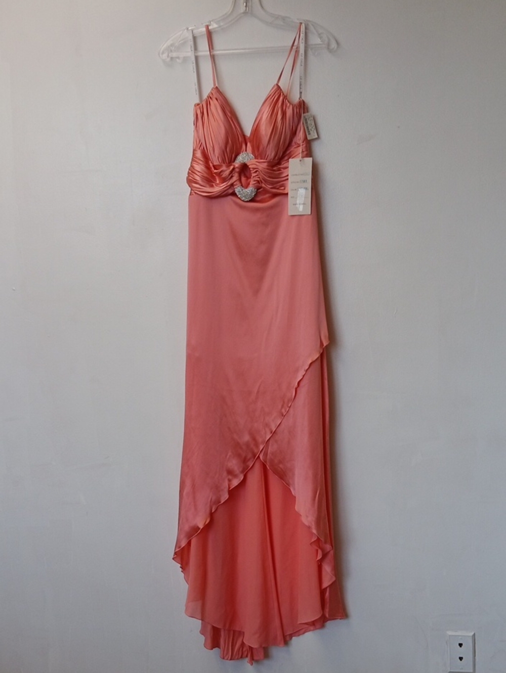 Vintage Mon Cheri Coral Satin High-Low Evening Dress